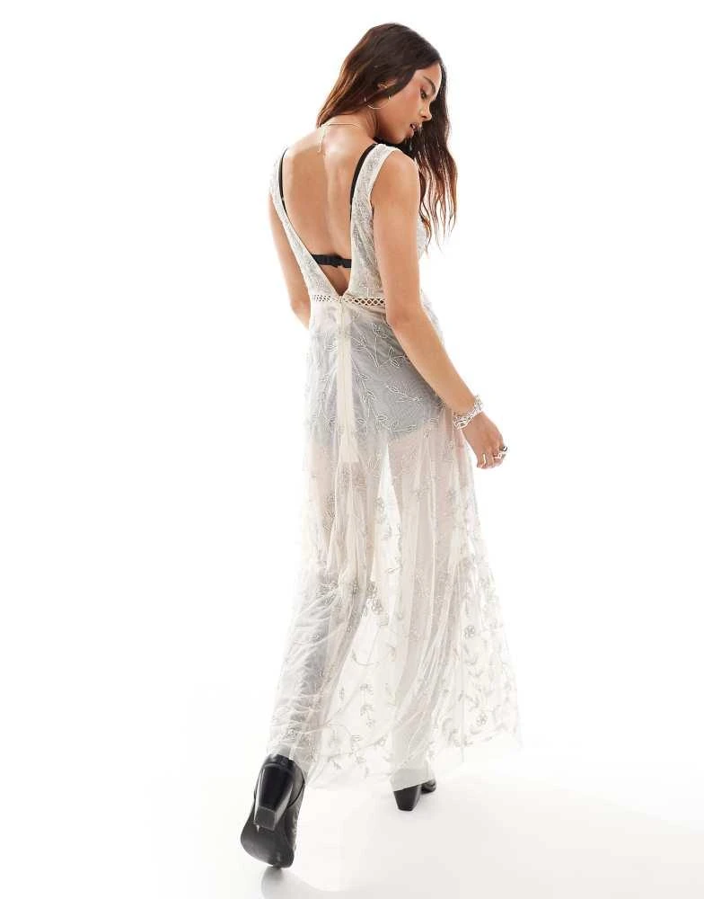 Miss Selfridge Miss Selfridge festival embellished sheer maxi dress in ivory 3