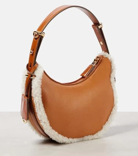 Prada Arqué Small shearling-trimmed leather shoulder bag 4