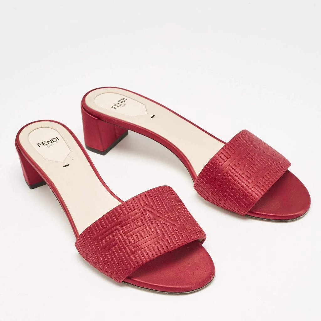 Fendi Fendi Red Satin Logo Embroidered Block Heel Slide Sandals Size 40 4