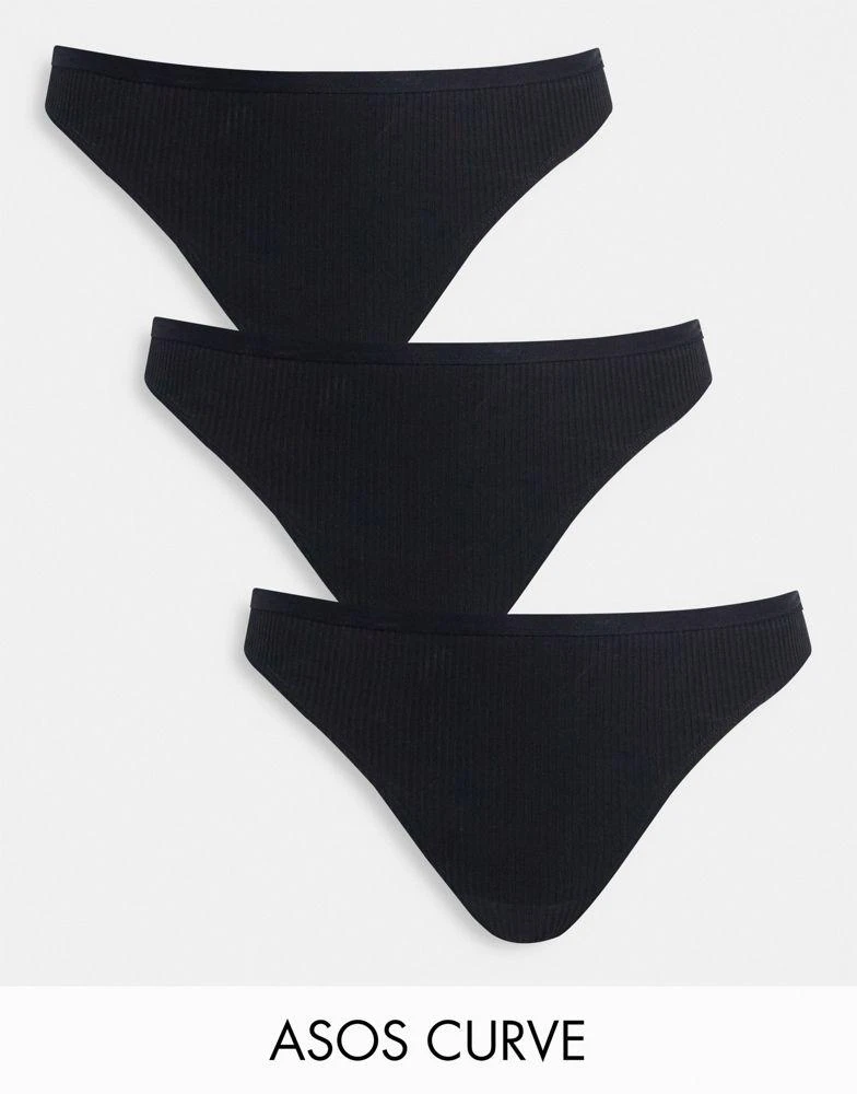ASOS ASOS DESIGN Curve 3 pack ribbed thong in black 1