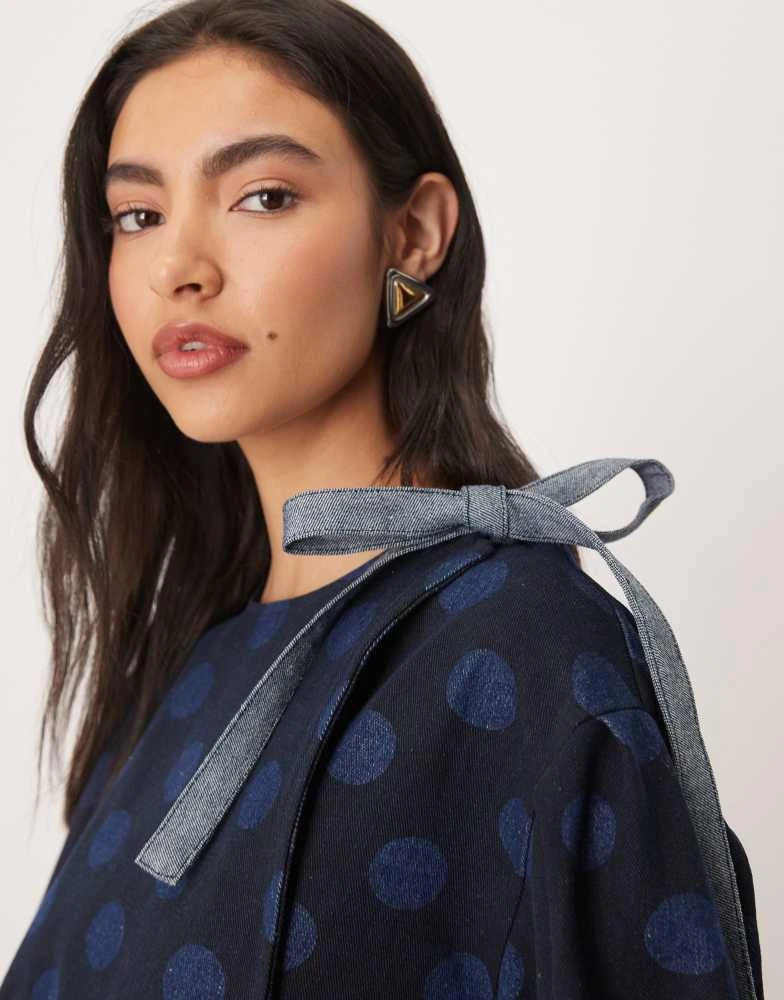 Ghospell Ghospell exclusive denim bow detail boxy mini dress in polka dot -  Dresses & Skirts - Free Shipping - BeyondStyle