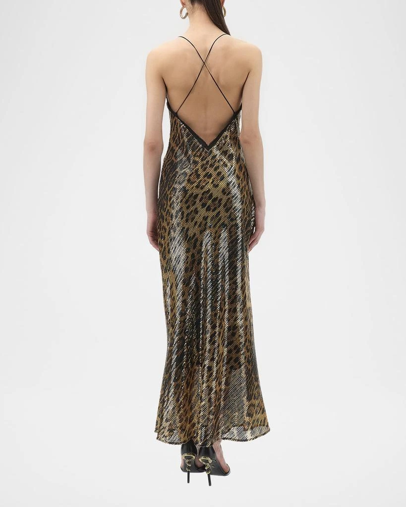 Roberto Cavalli Jaguar-Print Sequined Backless Maxi Slip Dress 3