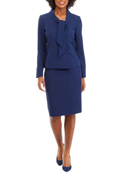 Le Suit Suit Womens Shawl Tied Collar Three Button Jacket And Skirt Set