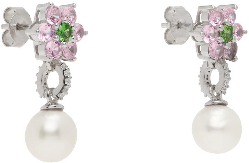 VEERT White Gold Flower Freshwater Pearl Earrings