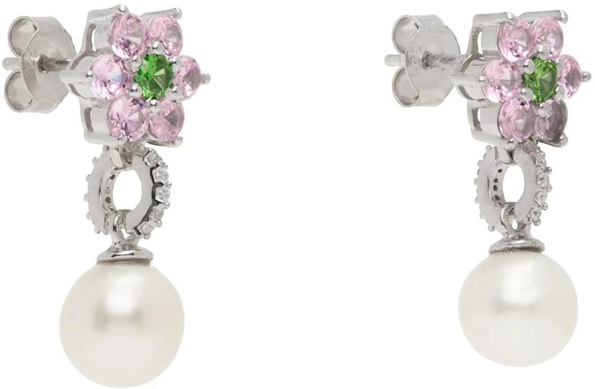 VEERT White Gold Flower Freshwater Pearl Earrings 2