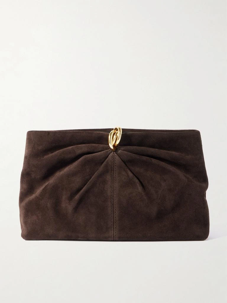 Loeffler Randall Corrine Gathered Suede Clutch - Dark brown