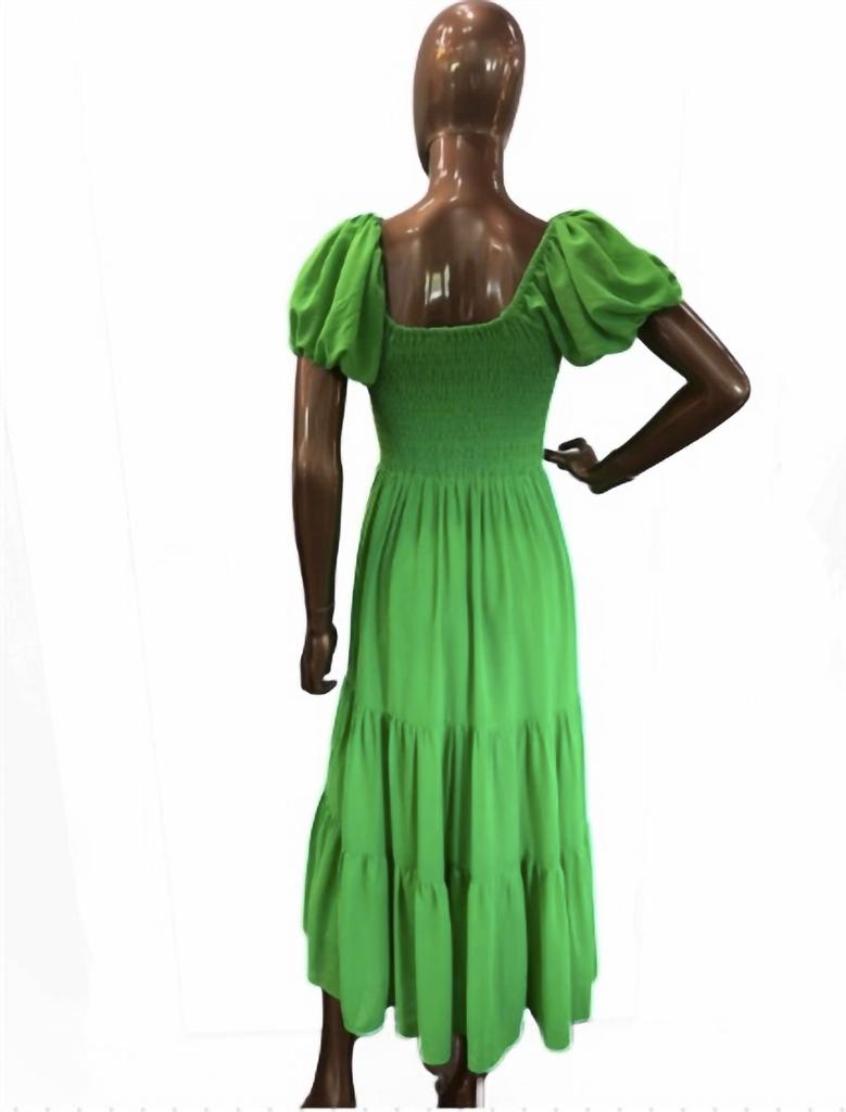 Blu Pepper Green Puff Sleeve Tiered Maxi Dress