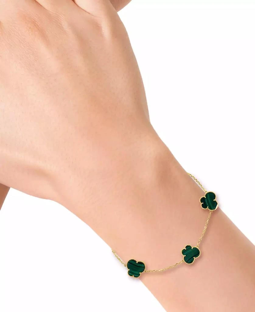 Effy EFFY® Malachite Clover Station Fine Link Chain Bracelet in 14k Gold 2