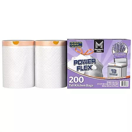 Member's Mark Member's Mark Power Flex Tall Kitchen Drawstring Trash Bags, Lavender 13 gal., 200 ct. 2