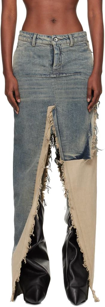 Blue & Off-White Concordians Sliced Denim Maxi Skirt