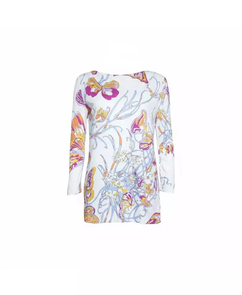 Pre-Owned Emilio Pucci Women
s White Butterfly Print Knit Tunic Top