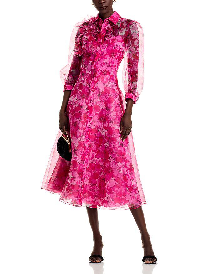 Teri Jon Floral Print Organza Shirt Dress