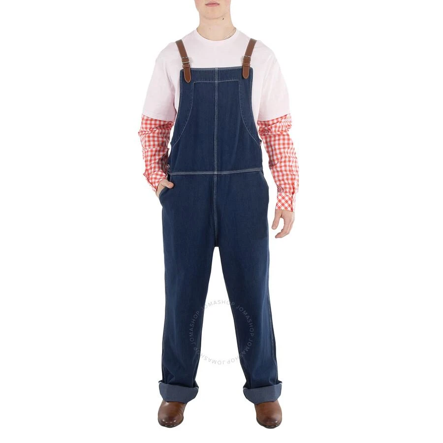Burberry Dark Canvas Blue Leather-Trim Denim Dungarees 1