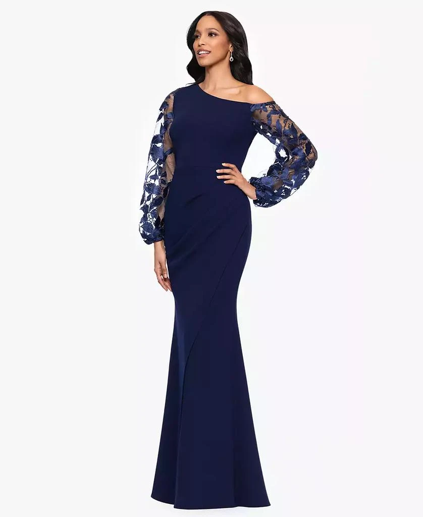 Betsy & Adam Petites Scuba Crepe Asymmetrical-Neck Long Dress 3