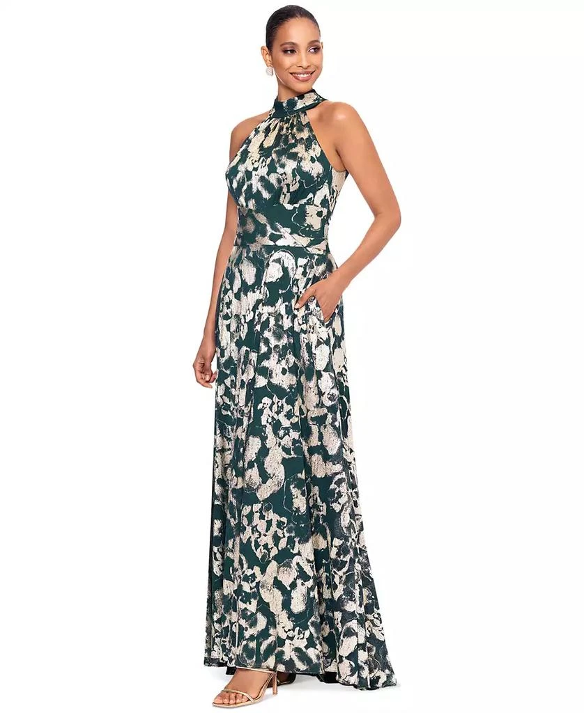 Betsy & Adam Petite High-Neck Sleeveless A-Line Gown 2