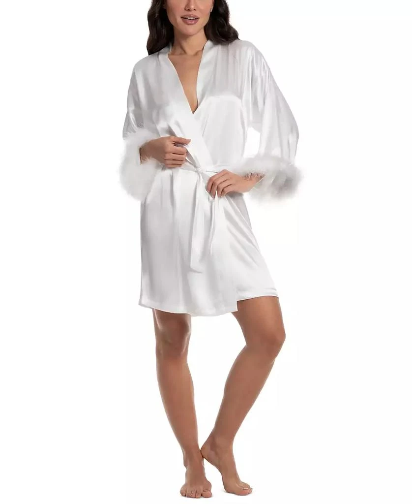 Linea Donatella Women's Satin Feather-Trim Bride Robe 1