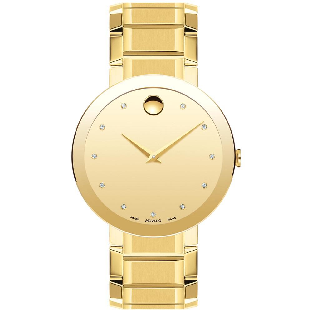 Movado Men's Men's Swiss Sapphire Diamond (1/20 ct. t.w.) Gold-Tone PVD Bracelet Watch 39mm