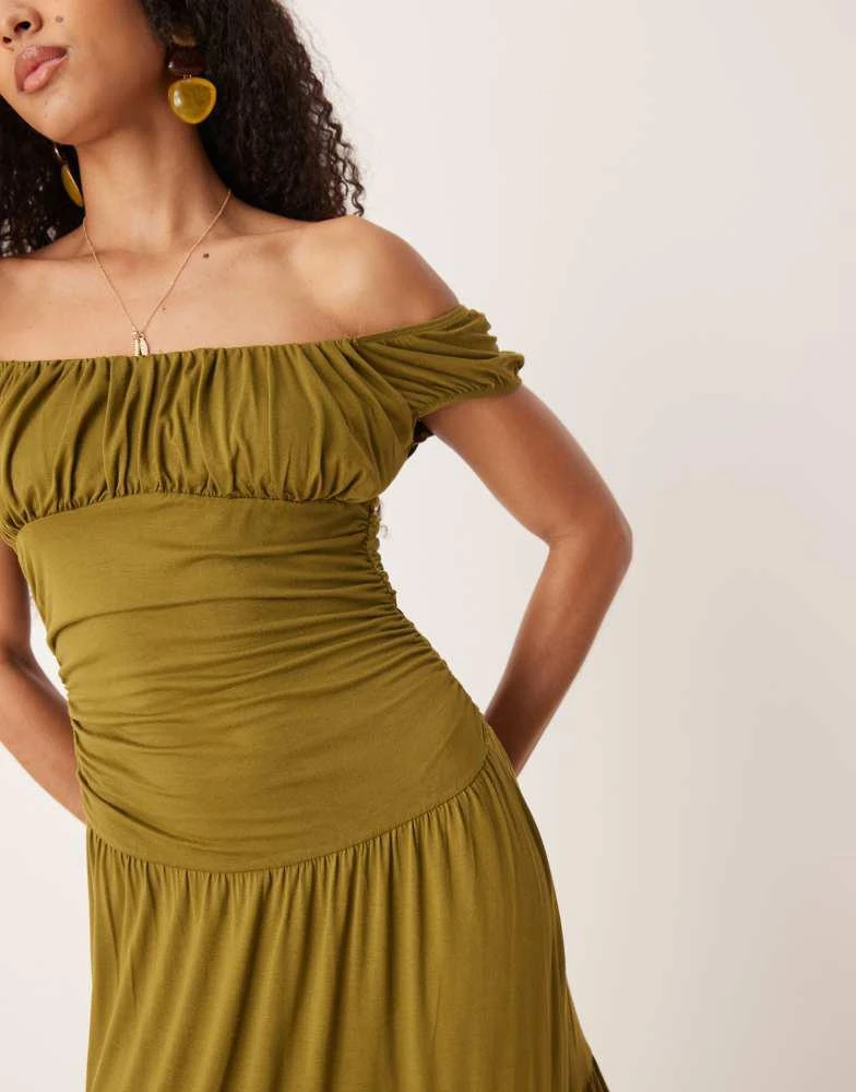 ASOS ASOS DESIGN ruched bust praire tiered maxi dress in green 4