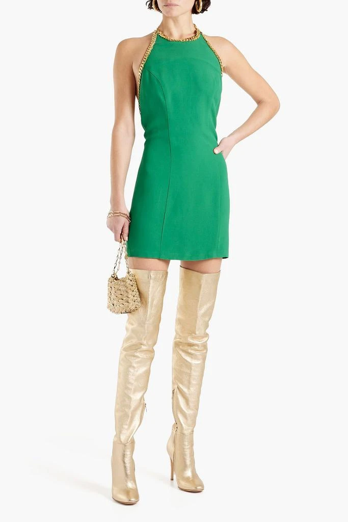 ROWEN ROSE Chain-embellished crepe halterneck mini dress 2