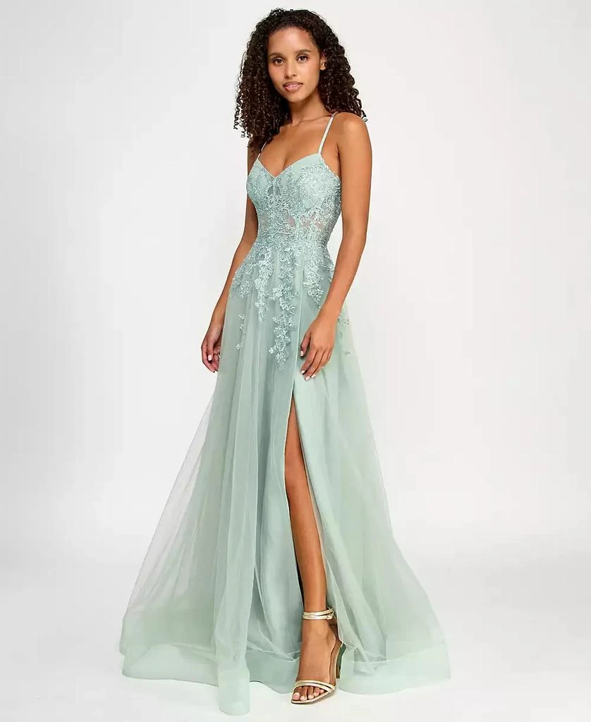 Say Yes Juniors' Embroidered Appliqué Side-Slit Ball Gown, Created for Macy's 4
