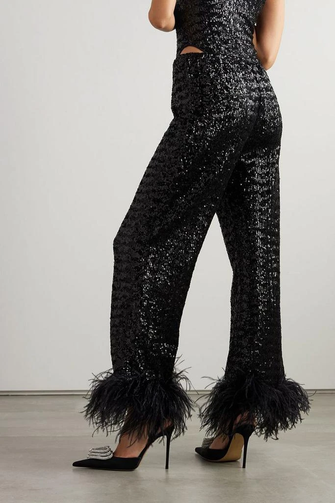 OSÉREE Feather-trimmed sequined satin straight-leg pants 3
