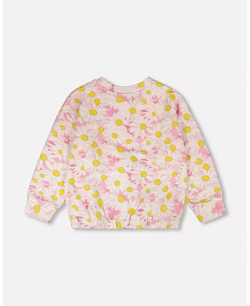Deux par Deux Toddler Girls French Terry Sweatshirt Pink Printed Daisies 4