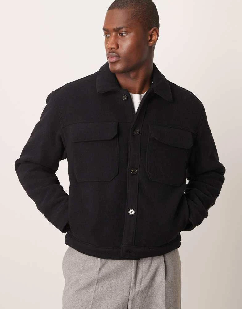 Abercrombie & Fitch Abercrombie & Fitch wool blend cropped trucker jacket in charcoal 1