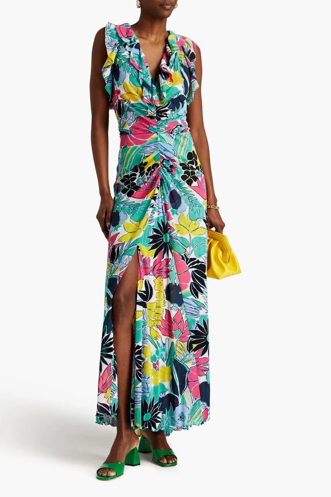 Diane von Furstenberg Sean ruffled floral-print stretch-mesh maxi dress 2