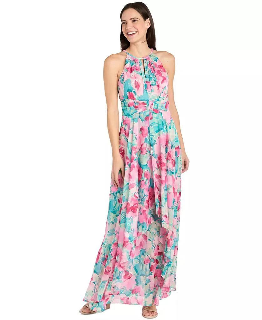 R & M Richards Women's Floral-Print Halter Gown 1