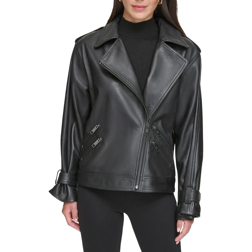 DKNY Womens Leather Oversized Motorcycle Jacket 1