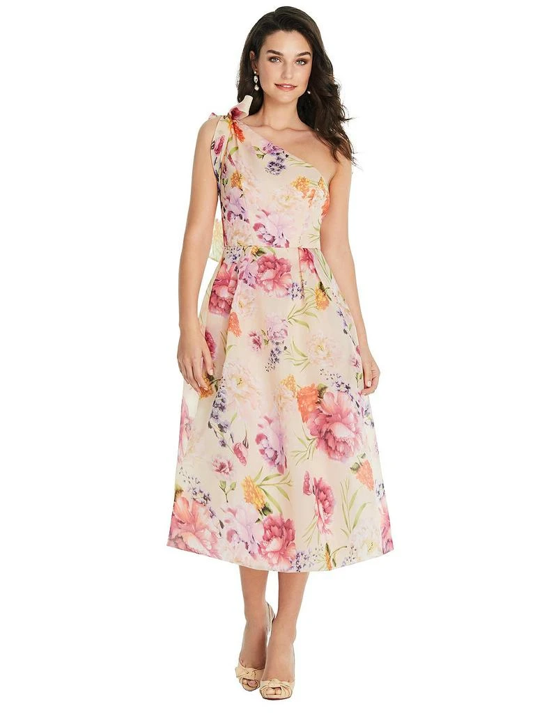 Alfred Sung Scarf-Tie One-Shoulder Pink Floral Organdy Midi Dress 1