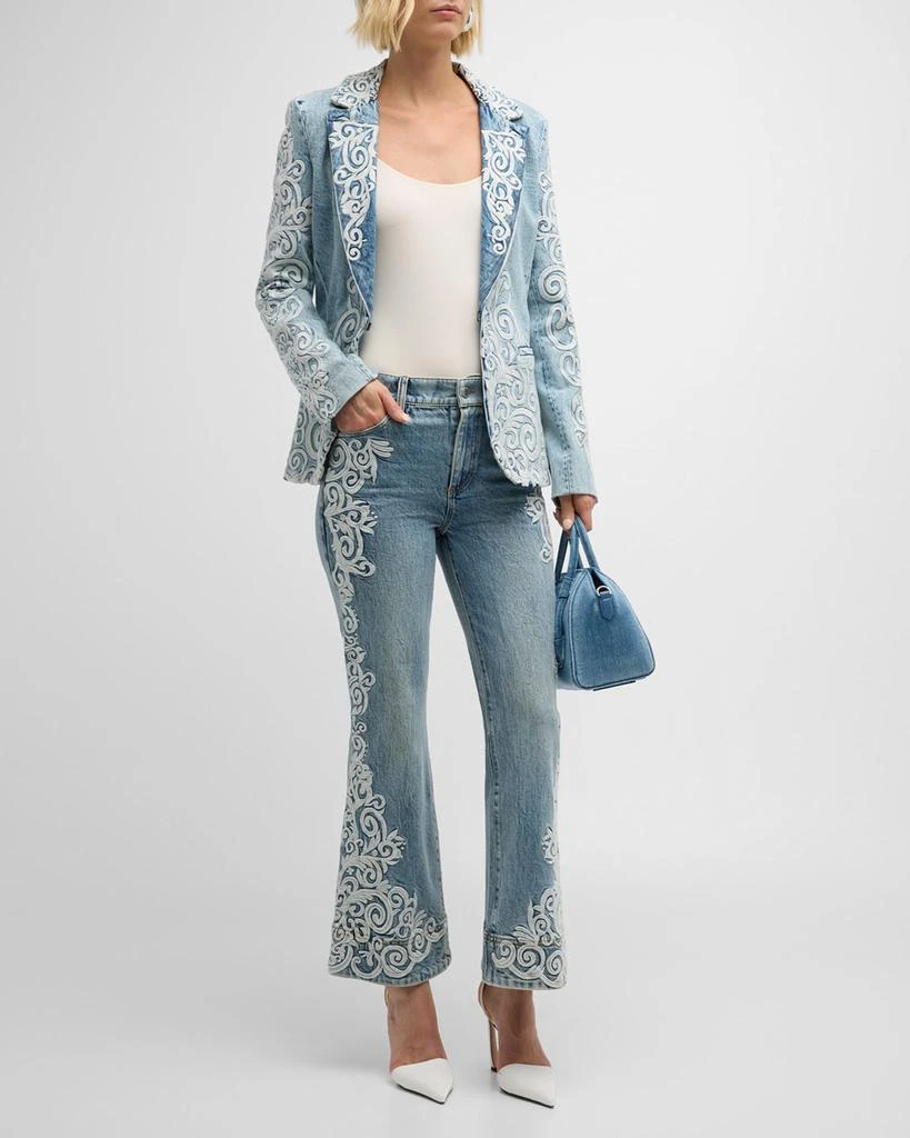 Alice + Olivia Beautiful Embroidered Cropped Bootcut Jeans 3