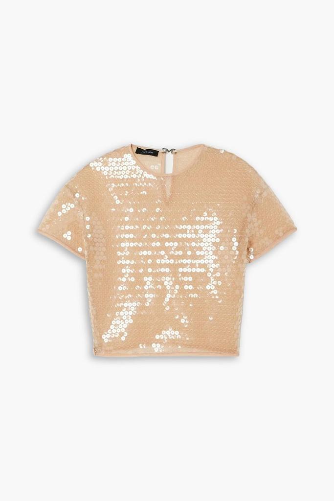 Mugler Cropped sequined stretch-tulle top