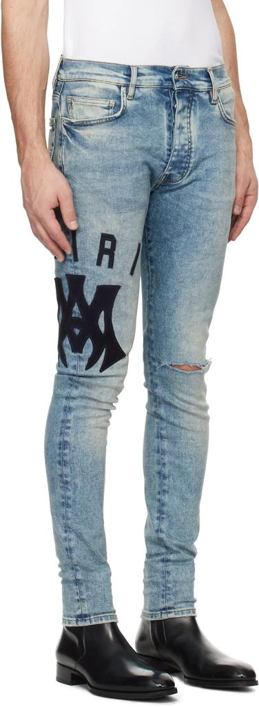 AMIRI Blue Suede Applique Logo Skinny Jeans 2