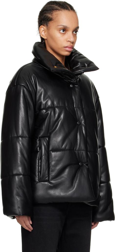 Nanushka Black Hide Faux-Leather Puffer Jacket