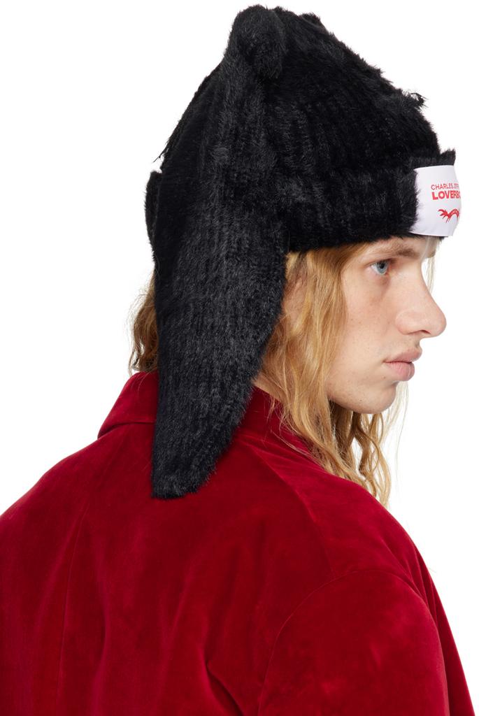 Shop Black Fluffy Chunky Rabbit Beanie on Sale at