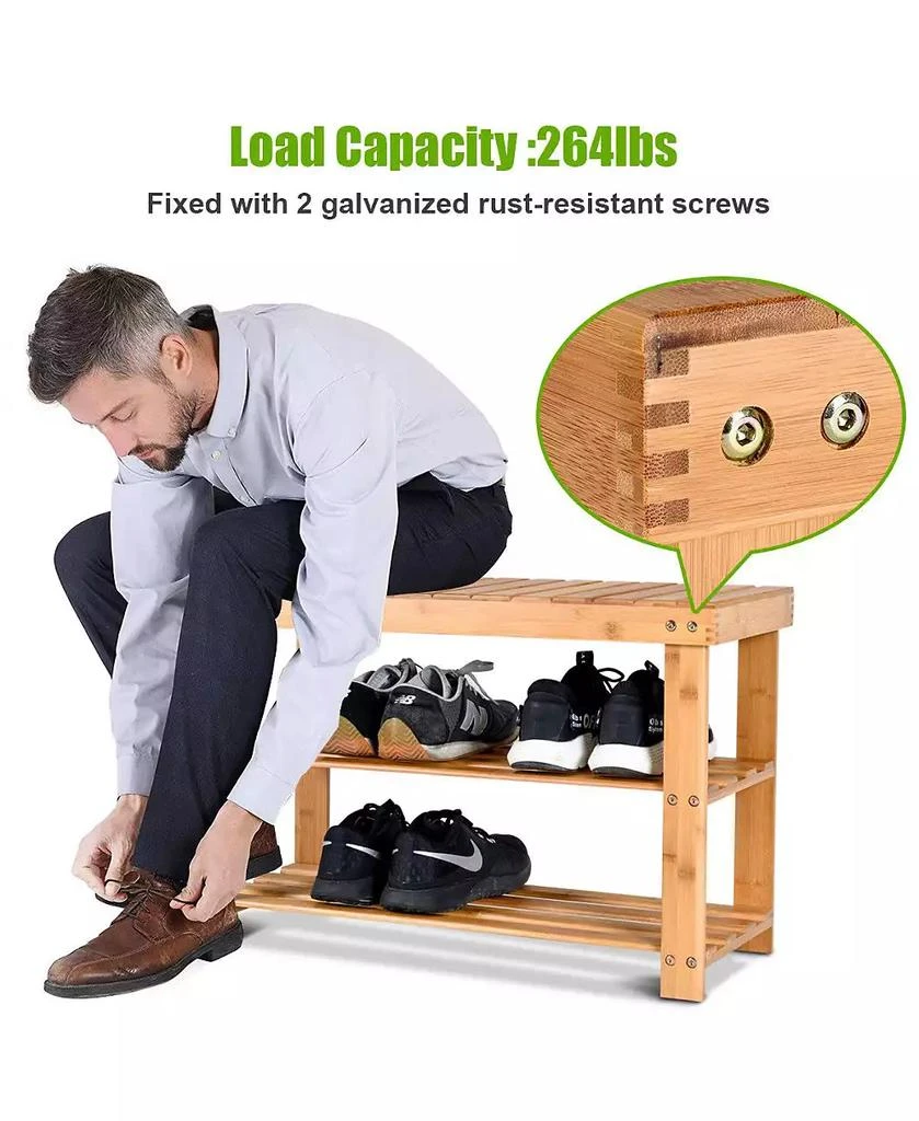 Costway 2-Tier Bamboo Shoe Bench Storage Racks Seat Organizer Entryway Hallway 6