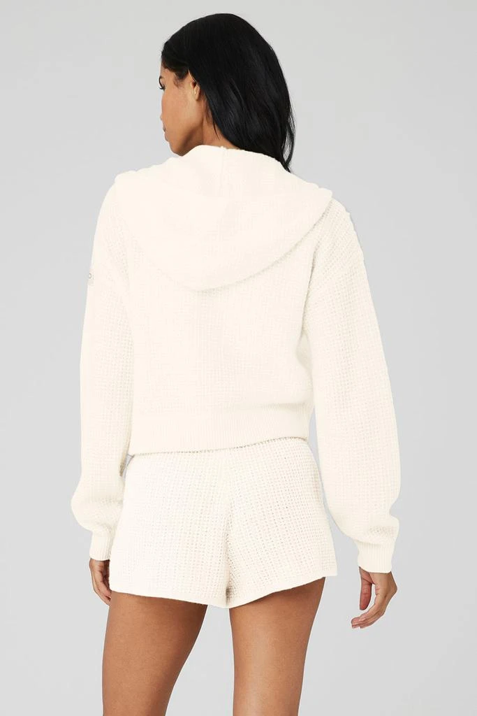 Alo Cashmere Plush Waffle Full Zip Hoodie - Ivory 2