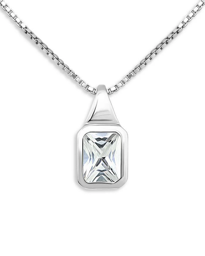 AQUA Emerald Cut Cubic Zirconia Pendant Necklace in Sterling Silver, 16-18" - Exclusive 1