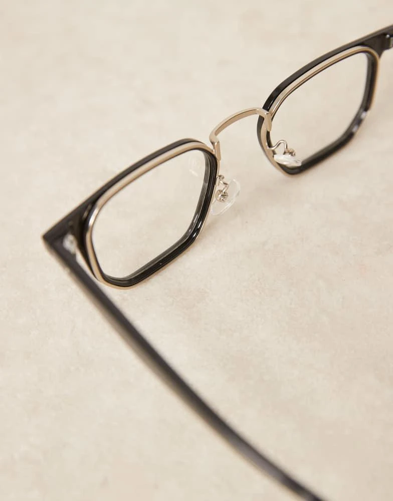 ASOS ASOS DESIGN square metal glasses in black with clear lens 2