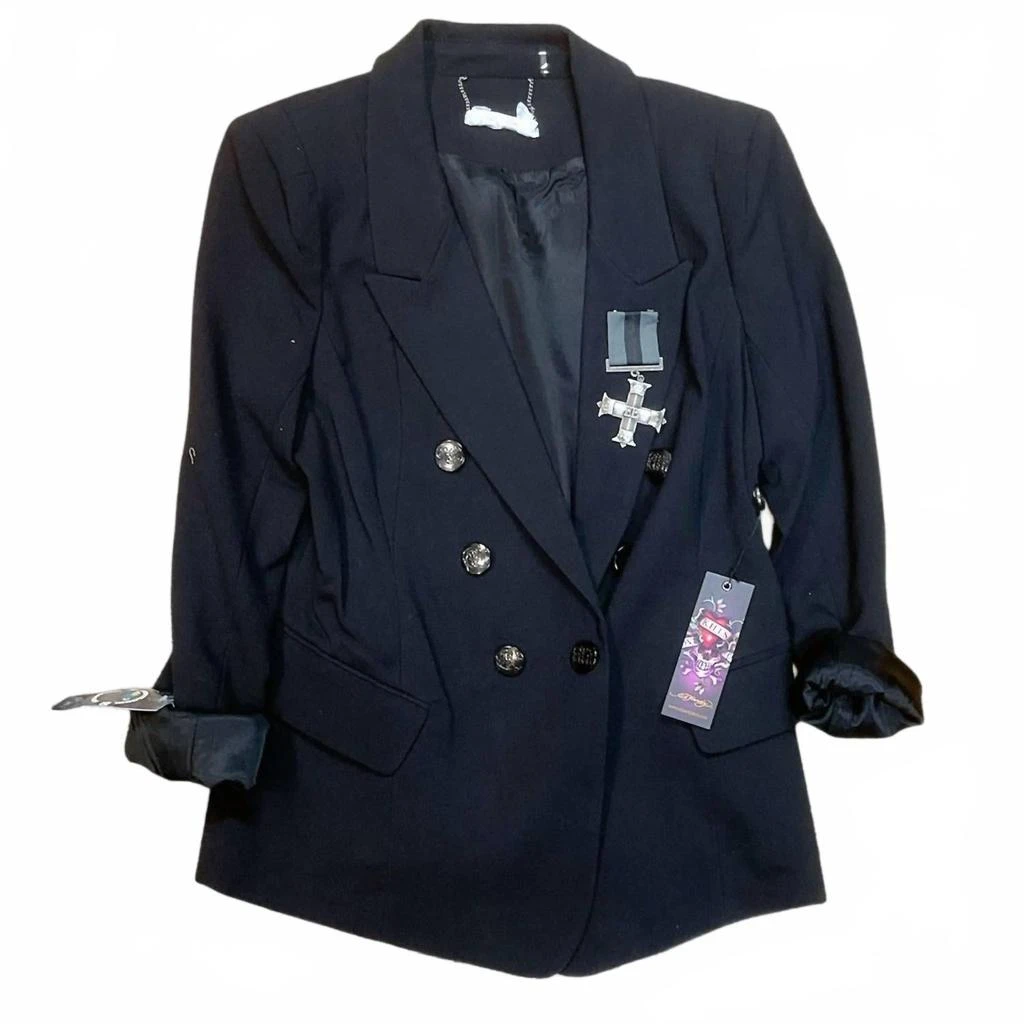 Ed Hardy Women's Double Breasted Embroidered Blazer In Black 4