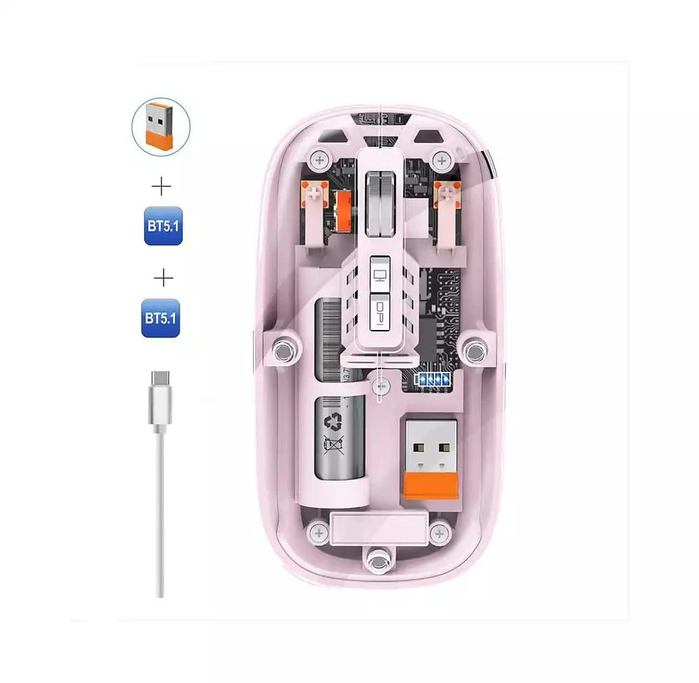 risokeys Transparent Tri Mode Wireless Mouse Rechargeable Silent 800 1200 1600 DPI Office Mouse