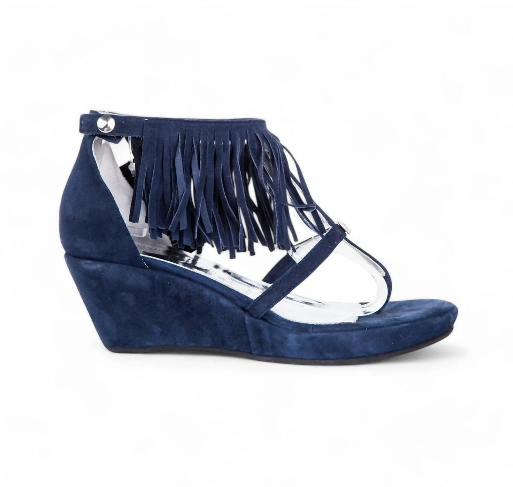Andrea Morelli Suede Leather Fringe Wedge Sandals In Blue 1