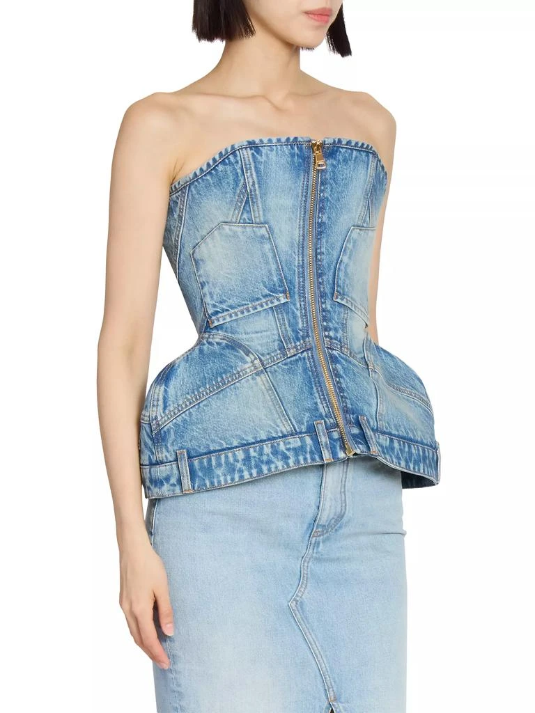 Balmain Basque Denim Zip-Up Bustier Top 4