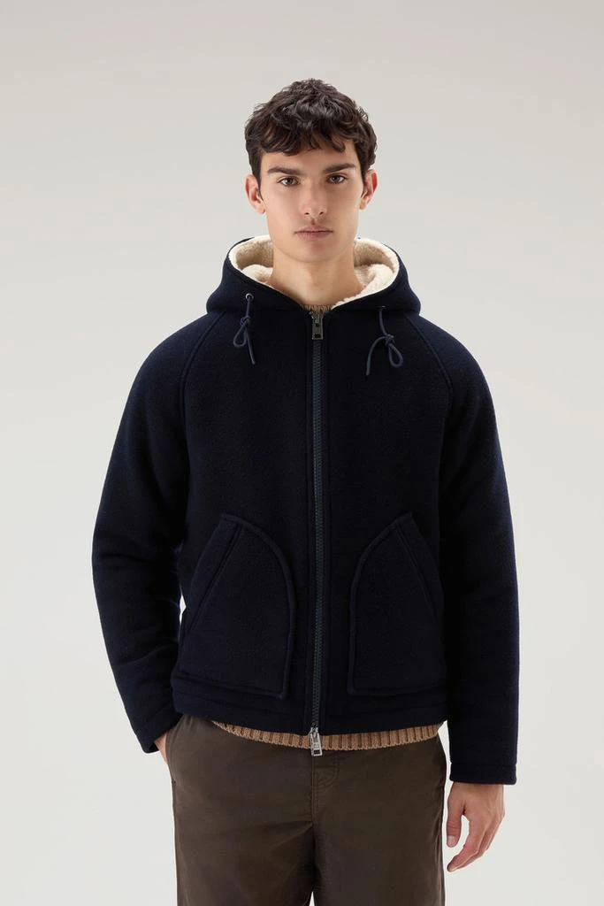Woolrich Hooded Jacket in Recycled Manteco Wool Blend - Men - Green 1