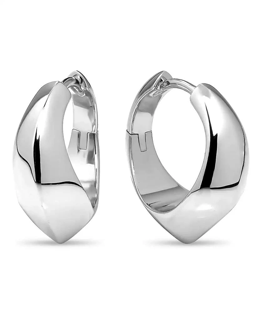 DEVATA Beveled Curve Hoop Earrings in Rhodium Sterling Silver