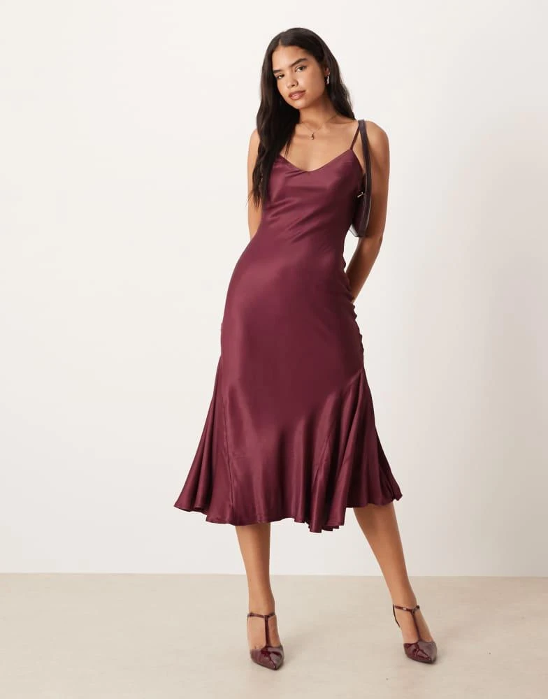 ASOS DESIGN v neck cami satin slip midi dress in burgundy  On Sale Now  with Up to 11% Off | Discover Exclusive Deals & Savings at BeyondStyle   Authentic ASOS Home|women