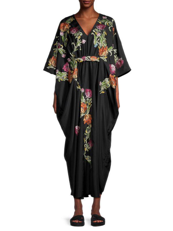 Josie Shinjo Embroidered Satin Caftan