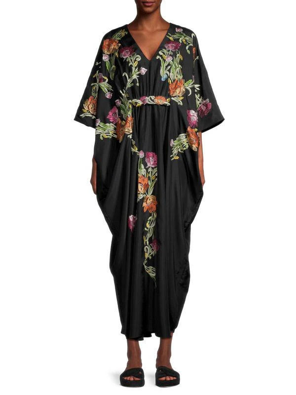 Josie Shinjo Embroidered Satin Caftan 1