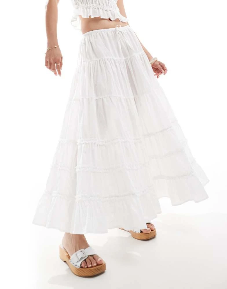 Stradivarius Stradivarius ruffled long skirt in ecru 2